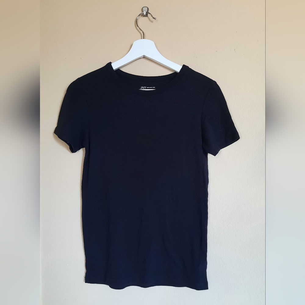 Jones New York JNY Black Fitted Tee Soft Basic Capsule Minimal Casual